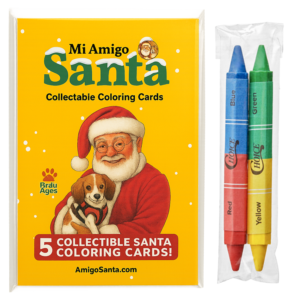 Mi Amigo Santa Coloring Card Pack with double-tip crayons